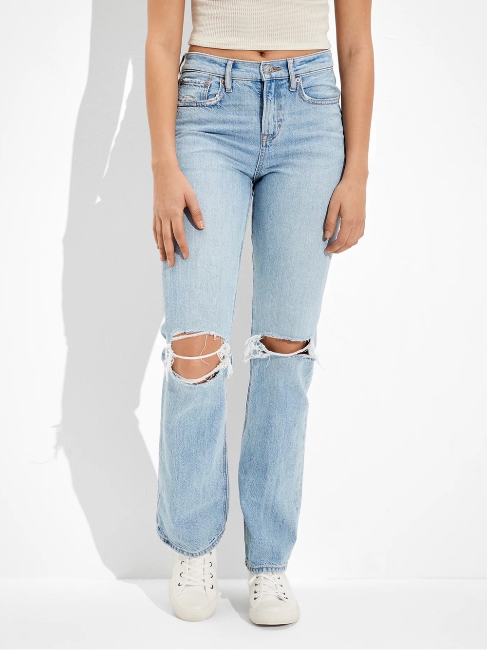 American Eagle 90s Bootcut Ripped Jeans in Bright Blue Size 8